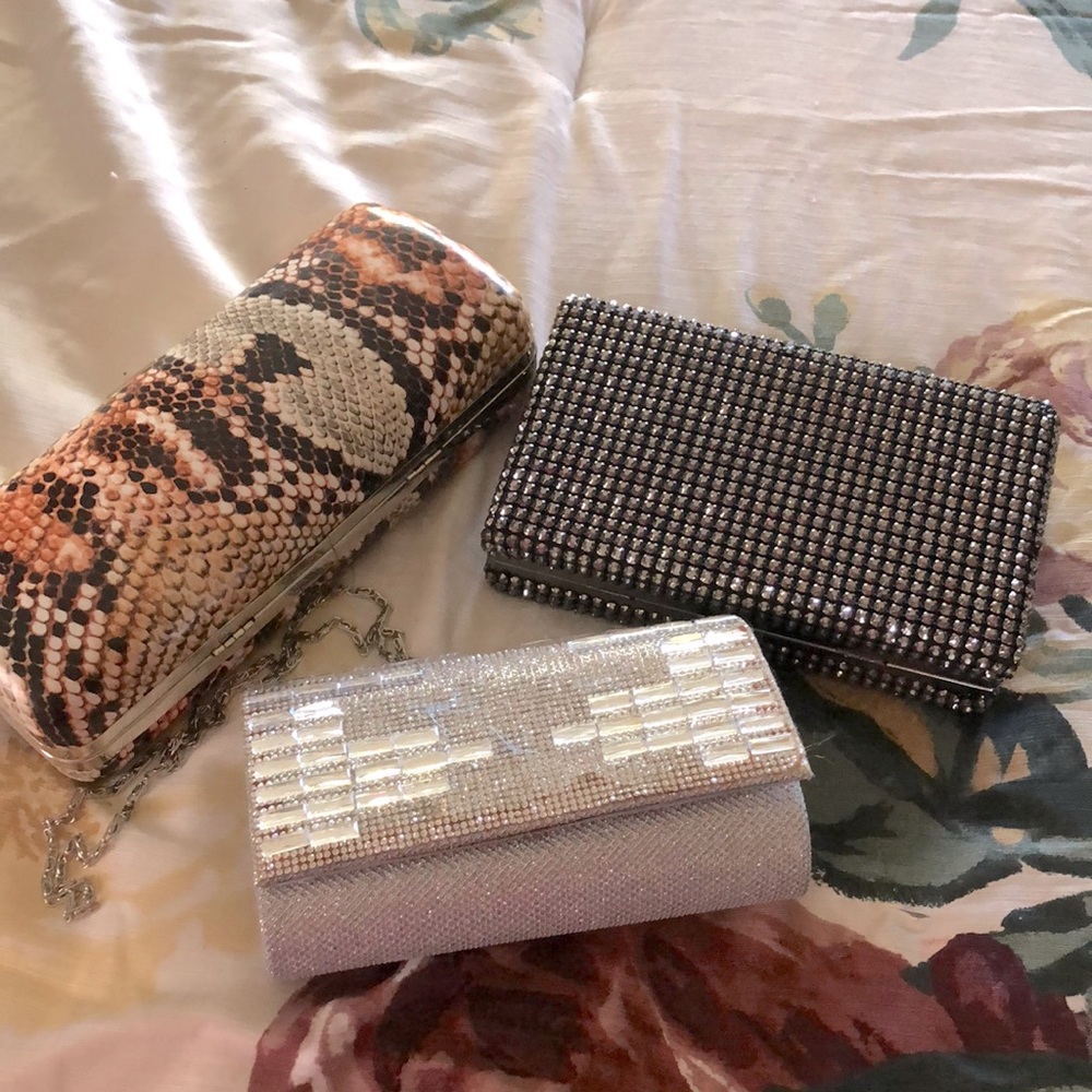 Purse or clutch bag with rhinestone and animal print